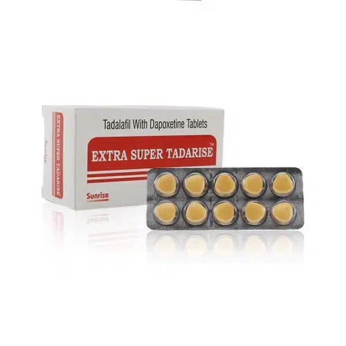 Extra Super Tadarise盒裝與藥錠10顆實拍圖 雙效犀利士Extra Super Tadarise 100mg藥盒與錠劑展示圖