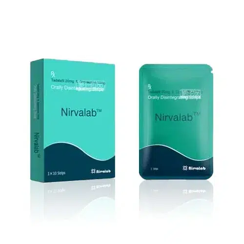 Nirvalab 雙效犀利士口溶膜片 SmartFilm 外包裝圖 Nirvalab 犀利士口溶片30mg 盒裝與單片展示圖