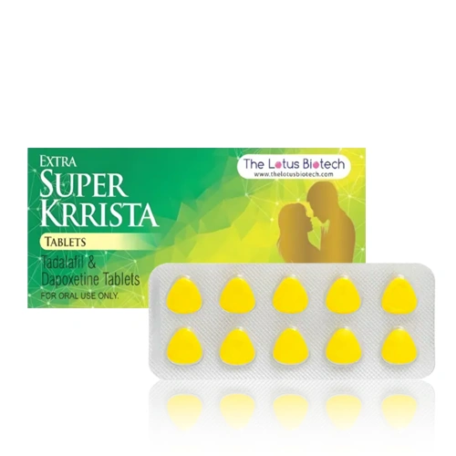 Extra Super Krista 120mg 完整產品展示圖 超級雙效必利勁 Extra Super Krista 120mg 外盒與10顆黃色藥錠