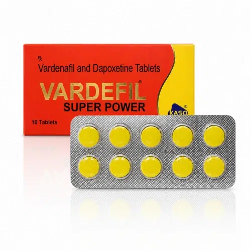 Vardefil Super Power 160mg 完整產品展示圖 超級雙效樂威壯 K金 Vardefil Super Power 160mg 外盒與黃色藥錠