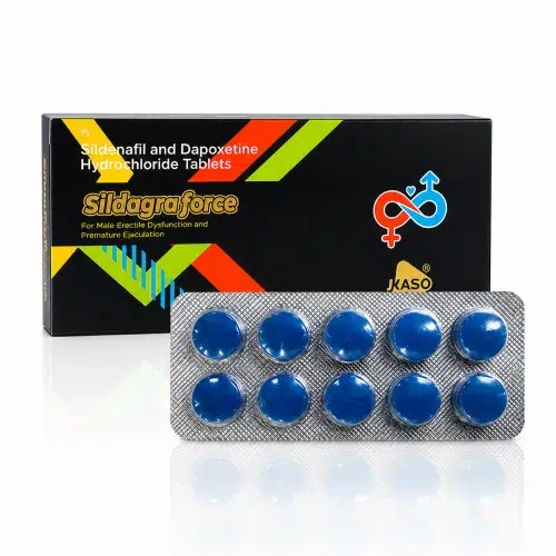 Sildagra Force 260mg 完整產品展示圖 超級雙效威而鋼 Sildagra Force 260mg 外盒與藍色藥錠