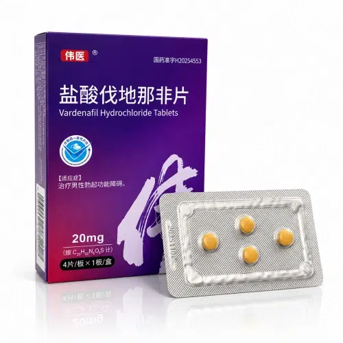 偉醫伐地那非20mg 完整產品展示圖 偉醫鹽酸伐地那非20mg 外盒與黃色藥錠