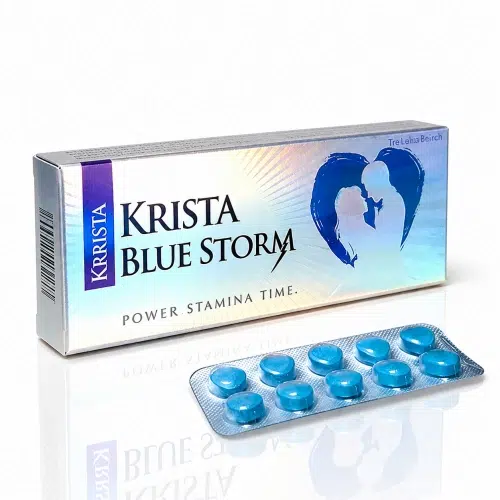 Krrista Blue Storm 260mg 完整產品展示圖 超級雙效威而鋼藍色風暴 Krrista Blue Storm 260mg 外盒與藍色藥錠